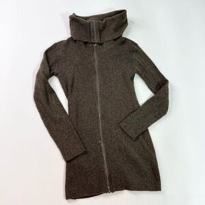 Monoreno Turtleneck Sweater Womens Small Brown Ribbed Front Zip Long Sleeve